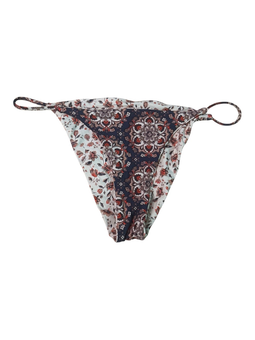 Volcom Navy Cream Paisley Print Skimpy Sexy Cheeky Bikini Bottom Size Small NWT